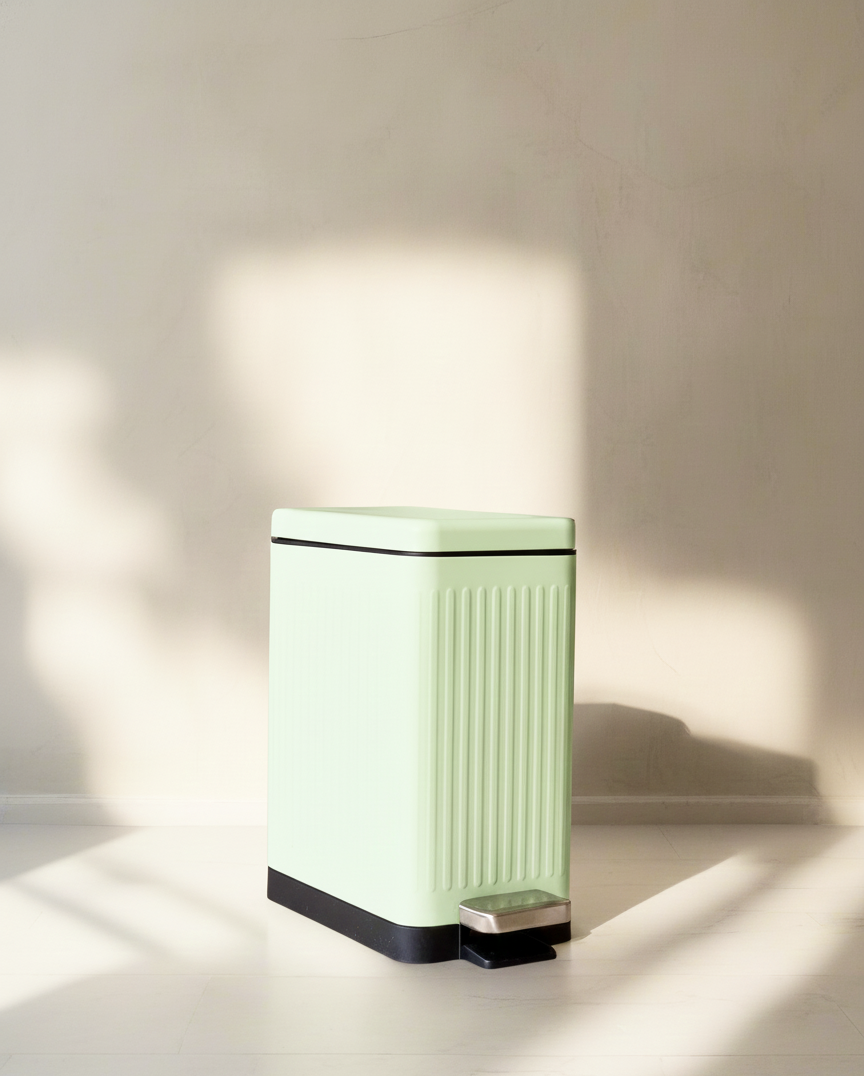 Modern Mint Green Rectangular Step Dustbin With Soft Close Lid