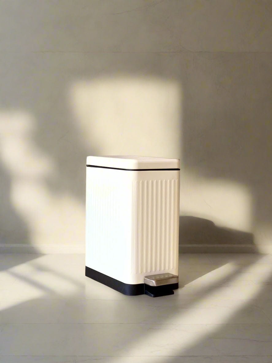 Modern Off-White Rectangular Step Dustbin With Soft Close Lid