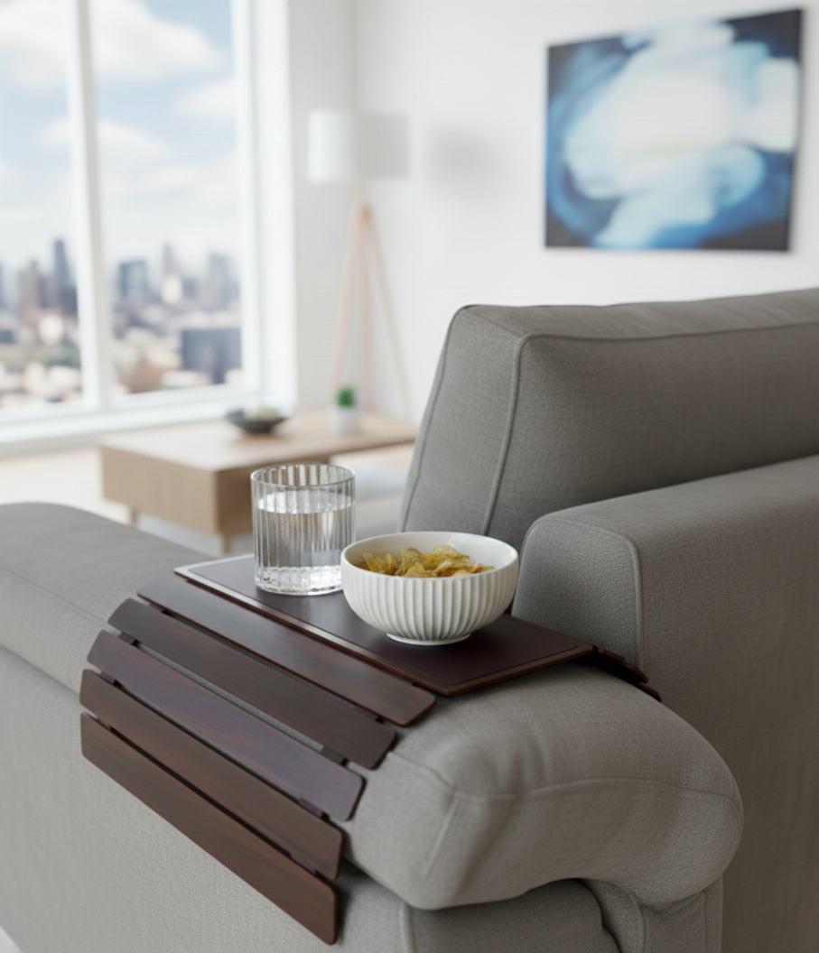 Elegant Flexible Sofa Armrest Tray Brown