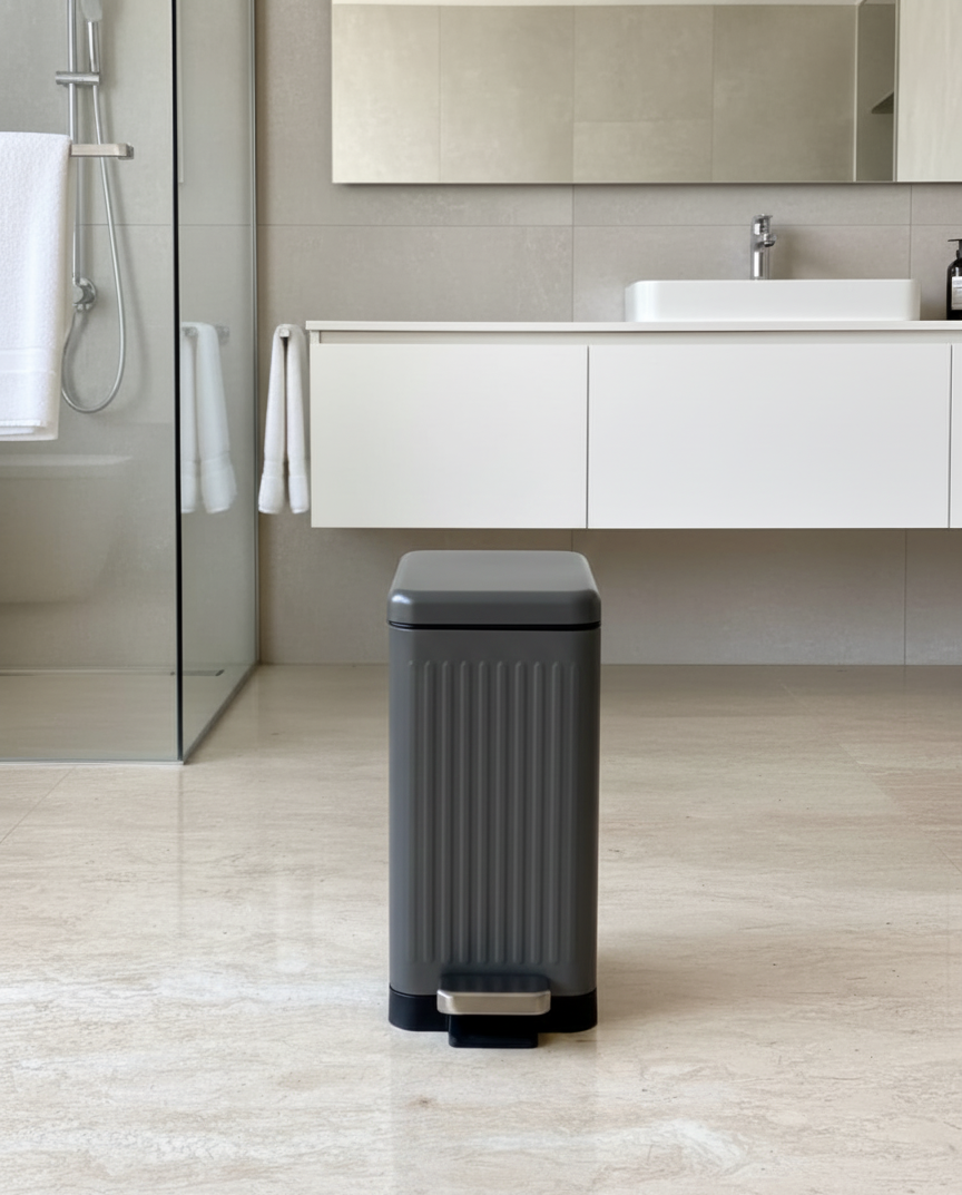 Modern  Grey Rectangular Step Dustbin With Soft Close Lid