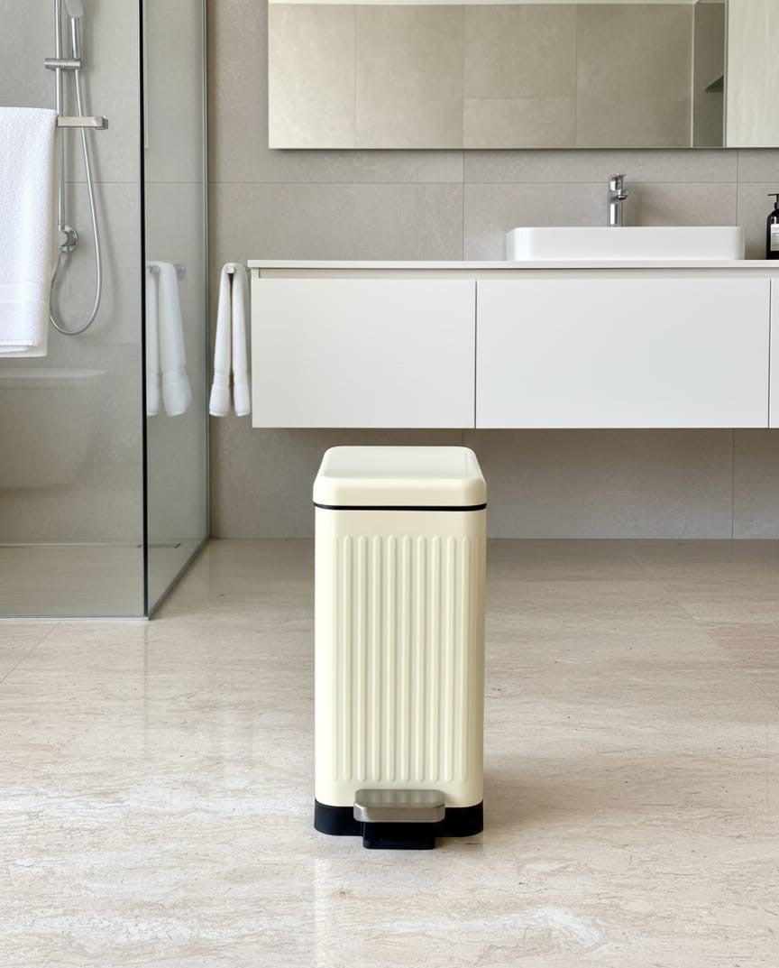 Modern Off-White Rectangular Step Dustbin With Soft Close Lid